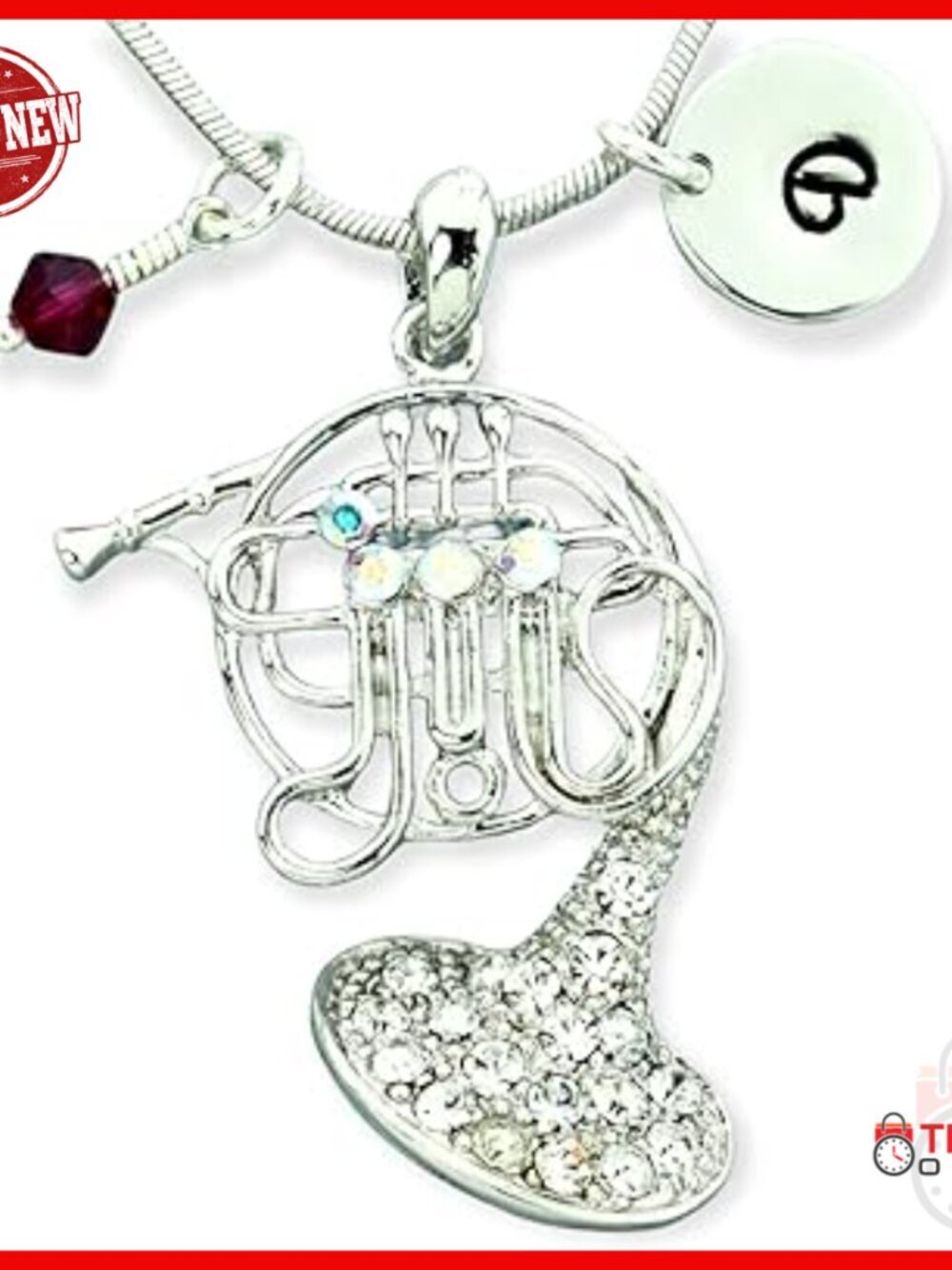 French Horn Music Personalized Necklace Hand Stamped Customizable Pendant